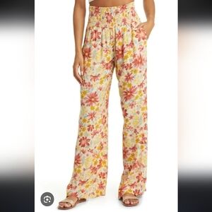 Billabong Flowy Smooth Sailing Smocked High Waist Floral Print Pants